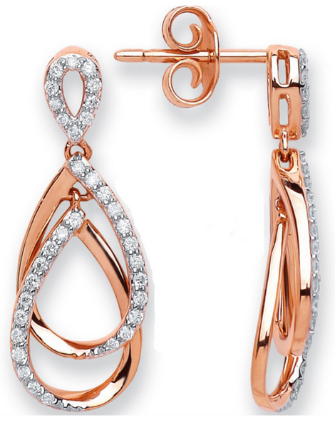 18 Carat Diamond Earrings | Rose Gold Drop Earrings