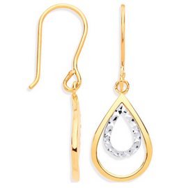 Solid Gold Drop Earrings | Tear Drop Yellow Gold Earrings | 9ct Gold Drop Earrings