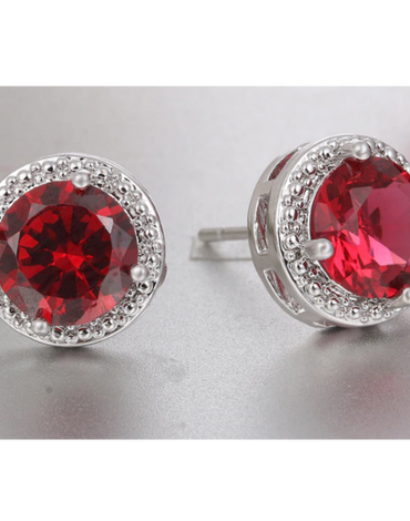 Cubic Zirconia Stud Earrings | Red Crystal Earrings | Cubic Zirconia Earrings