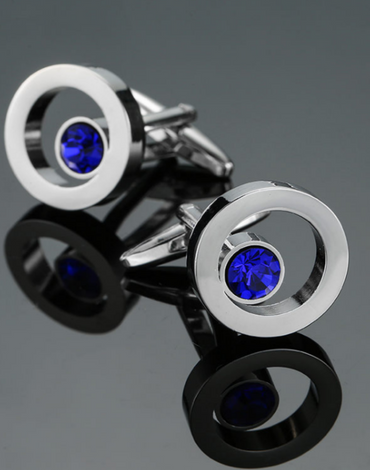 Steel Cufflinks | Blue Crystal Cufflinks | White Cufflinks for Men | Fidem Cufflinks