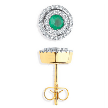 9ct Yellow Gold Earrings | Diamond Earrings | Emerald Round Stud Earrings