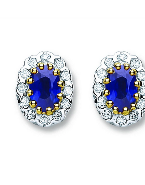 9ct Yellow Gold Earrings | 9 Carat Diamond Earrings | Sapphire Stud Earrings