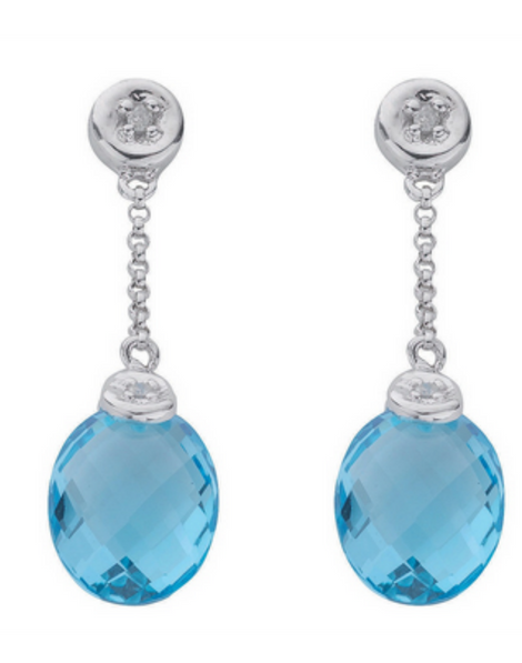 9 Carat Diamond Earrings | White Gold Blue Topaz Stud Earrings