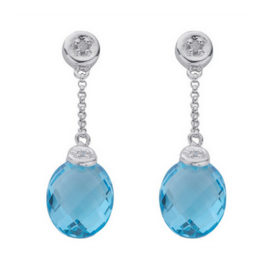 9 Carat Diamond Earrings | White Gold Blue Topaz Stud Earrings