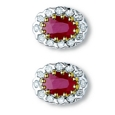 Yellow Gold Earrings | 9 Carat Diamond Earrings | Ruby Stud Earrings