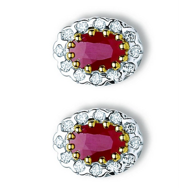 Yellow Gold Earrings | 9 Carat Diamond Earrings | Ruby Stud Earrings