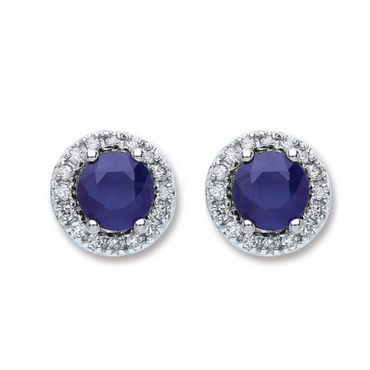9ct White Gold Diamond Earrings | 9 Carat Gold Earrings | Sapphire Stud Earrings