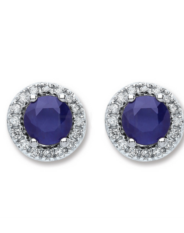 9ct White Gold Diamond Earrings | 9 Carat Gold Earrings | Sapphire Stud Earrings