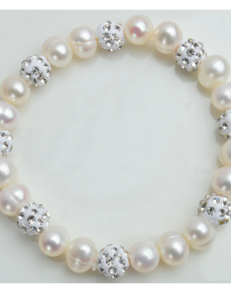 Freshwater Pearl Bracelet | 925 Sterling Silver Freshwater Bracelet with Zircon Beads