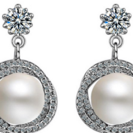 Freshwater Pearl Earrings | 925 Sterling Silver Pearl Earrings | Cubic Zirconia Gemstone Earrings