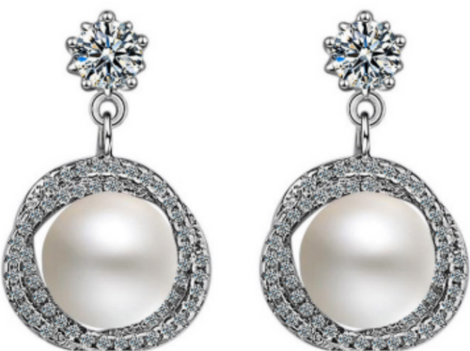 Freshwater Pearl Earrings | 925 Sterling Silver Pearl Earrings | Cubic Zirconia Gemstone Earrings