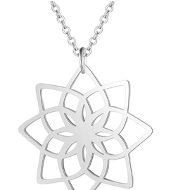 Stainless steel necklace, lotus pendant necklace.  Beautiful stainless steel necklace chain