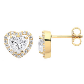 Cubic Zirconia Halo Stud Earrings  | 9 Carat Heart Gold CZ Earrings