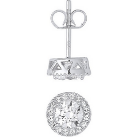 Cubic Zirconia Halo Stud Earrings  | 9 Carat Round Gold CZ Earrings