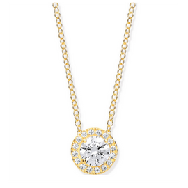 Cubic Zirconia Halo Necklace | 9 Carat Yellow Gold CZ Necklace