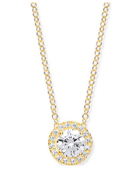 Cubic Zirconia Halo Necklace | 9 Carat Yellow Gold CZ Necklace