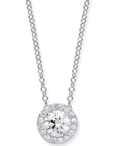 Cubic Zirconia Halo Necklace | 9 Carat White Gold CZ Necklace