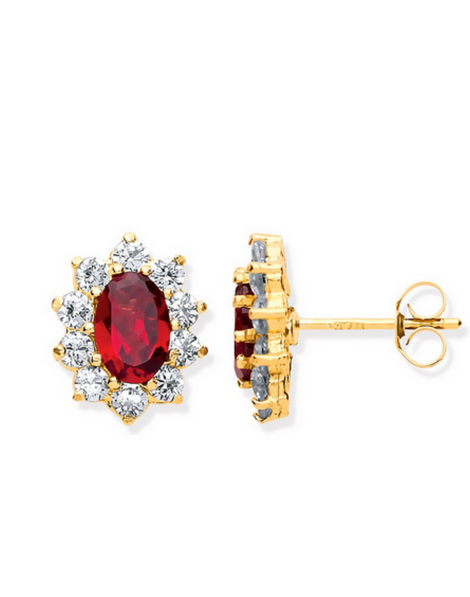 Ruby and Cubic Zirconia Stud Earrings  | 9 Carat Ruby stud Earrings | UK Hallmarked Solid Gold Earrings