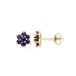 Stud Earrings  Sapphire | 9 Carat Sapphire Stud Flower Earrings | 9ct Solid Gold Earrings