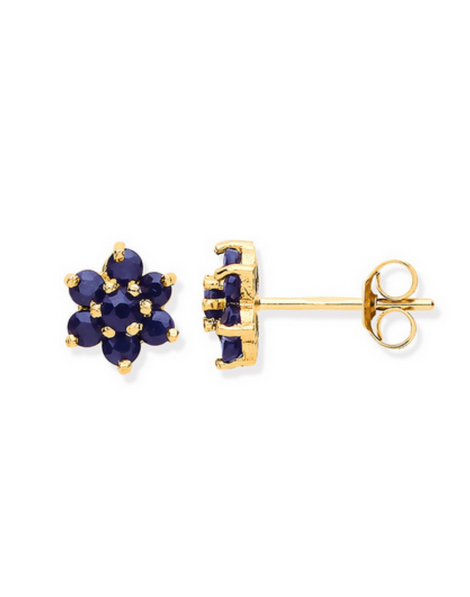 Stud Earrings  Sapphire | 9 Carat Sapphire Stud Flower Earrings | 9ct Solid Gold Earrings